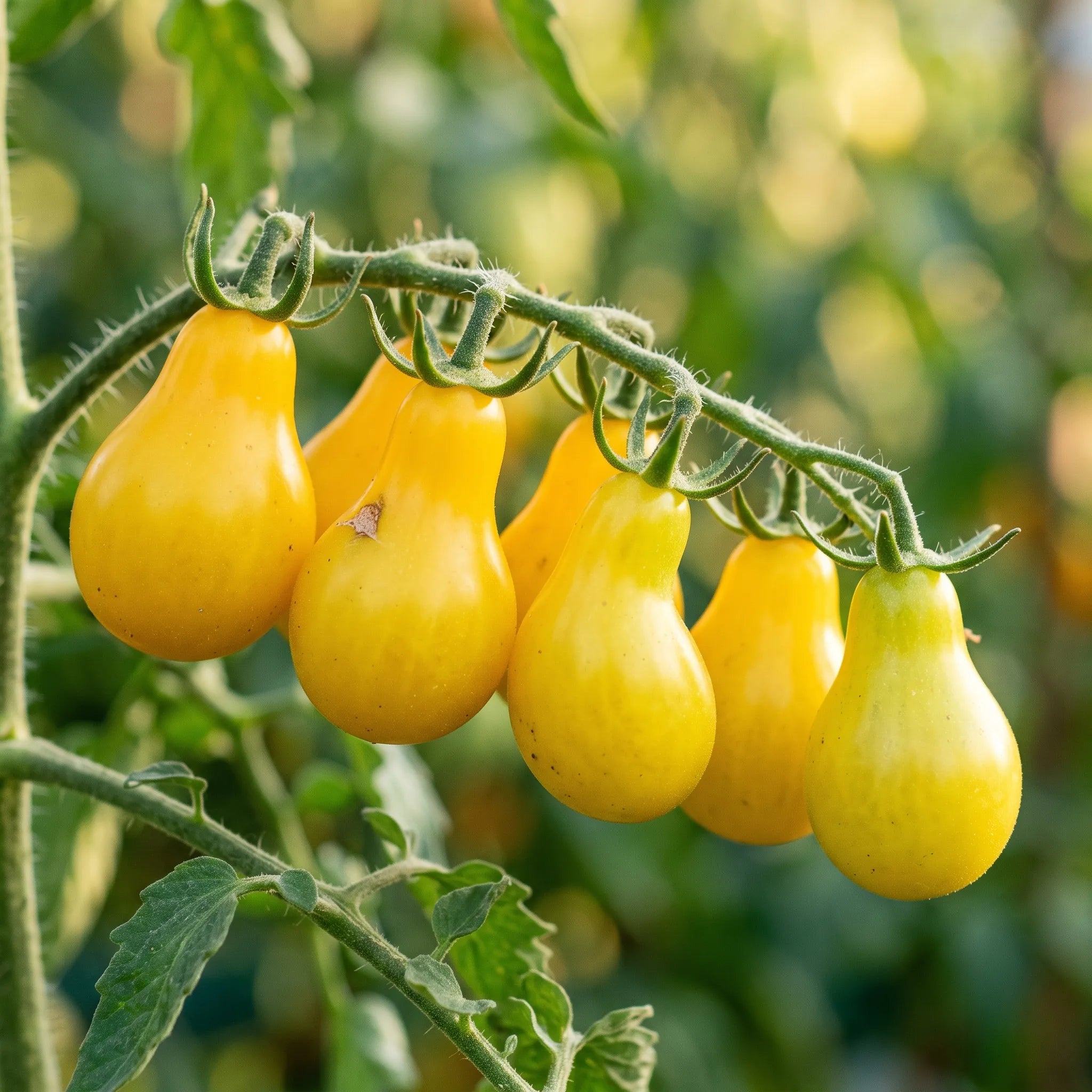 Gros plan sur la forme en poire et le col rétréci des fruits jaune citron