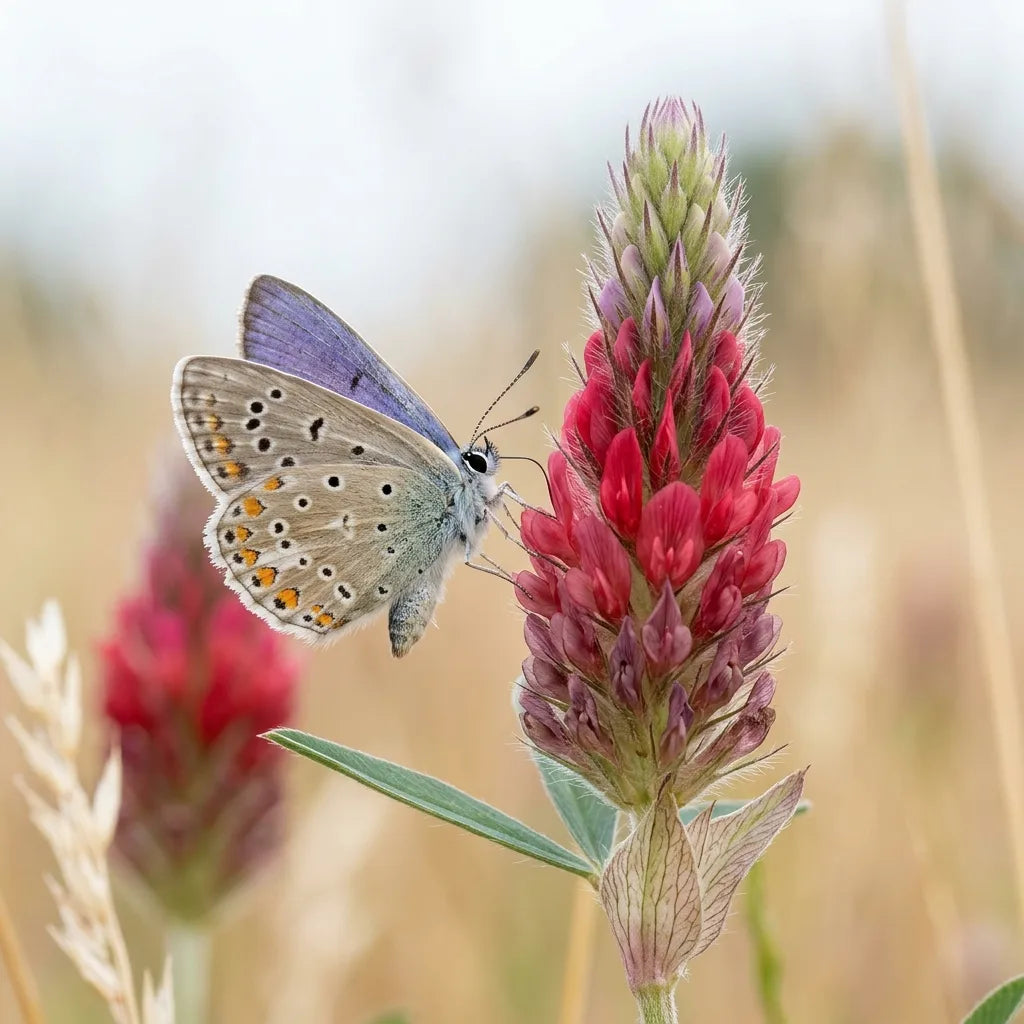 Papillon azuré commun butinant un épi de Trifolium rubens — SemiSauvage