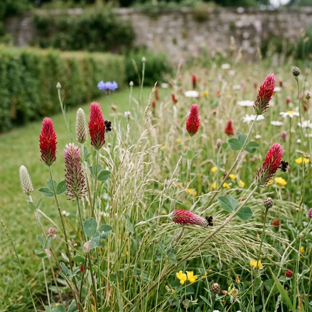 Trèfle pourpre semé en mélange de prairie fleurie avec les graminées — SemiSauvage