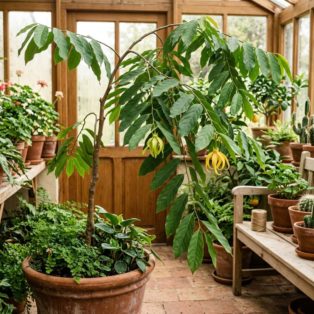 Ylang-ylang cultivé en grand pot dans une véranda-serre chaude — SemiSauvage